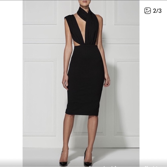 Misha Collection Size XS Helena Midi Halter Dress Black - Picture 1 of 7